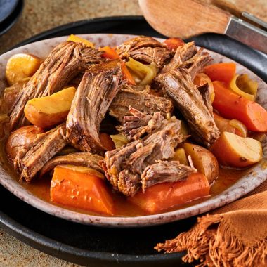 Cooked Cross Rib Chuck Roast with Carrots and Potatoes